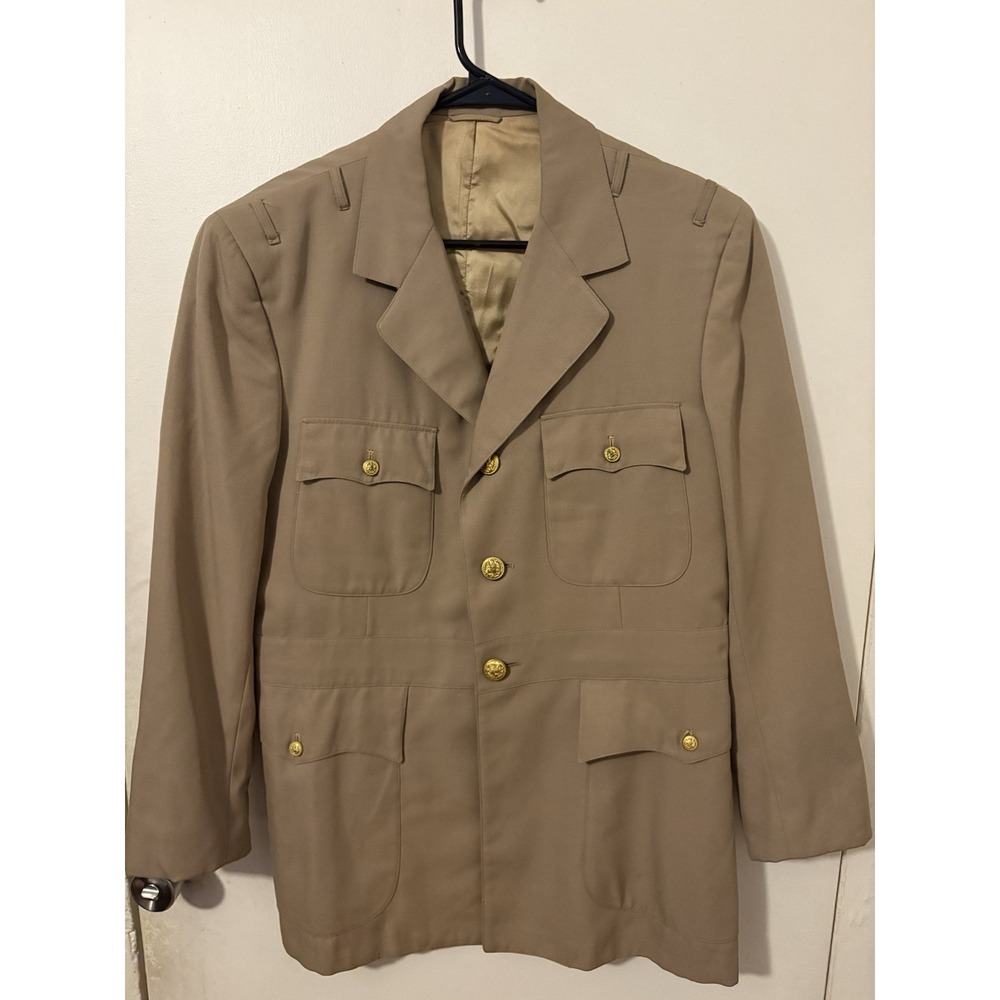 Vintage US Coast Guard USCG Officer Khaki Uniform Jacket Tunic Dacron Wool M